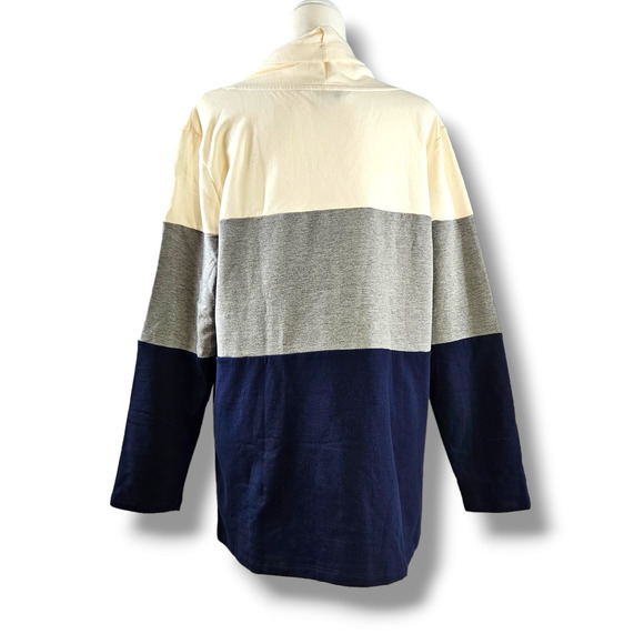 EUC Real Comfort Color Block Soft Cozy Cowlneck Top Sz. L Cream Gray Blue - Picture 3 of 10